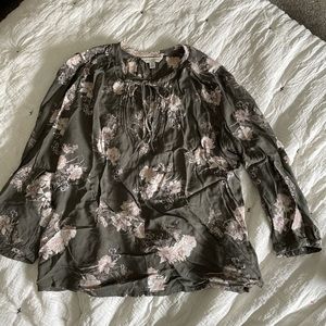 lucky brand floral green blouse